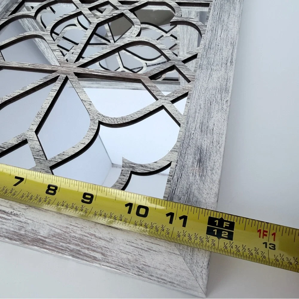 2 PCS Square Wall Mirror Gorgeous Rustic 12x12 in Barn Wood Carved Floral design